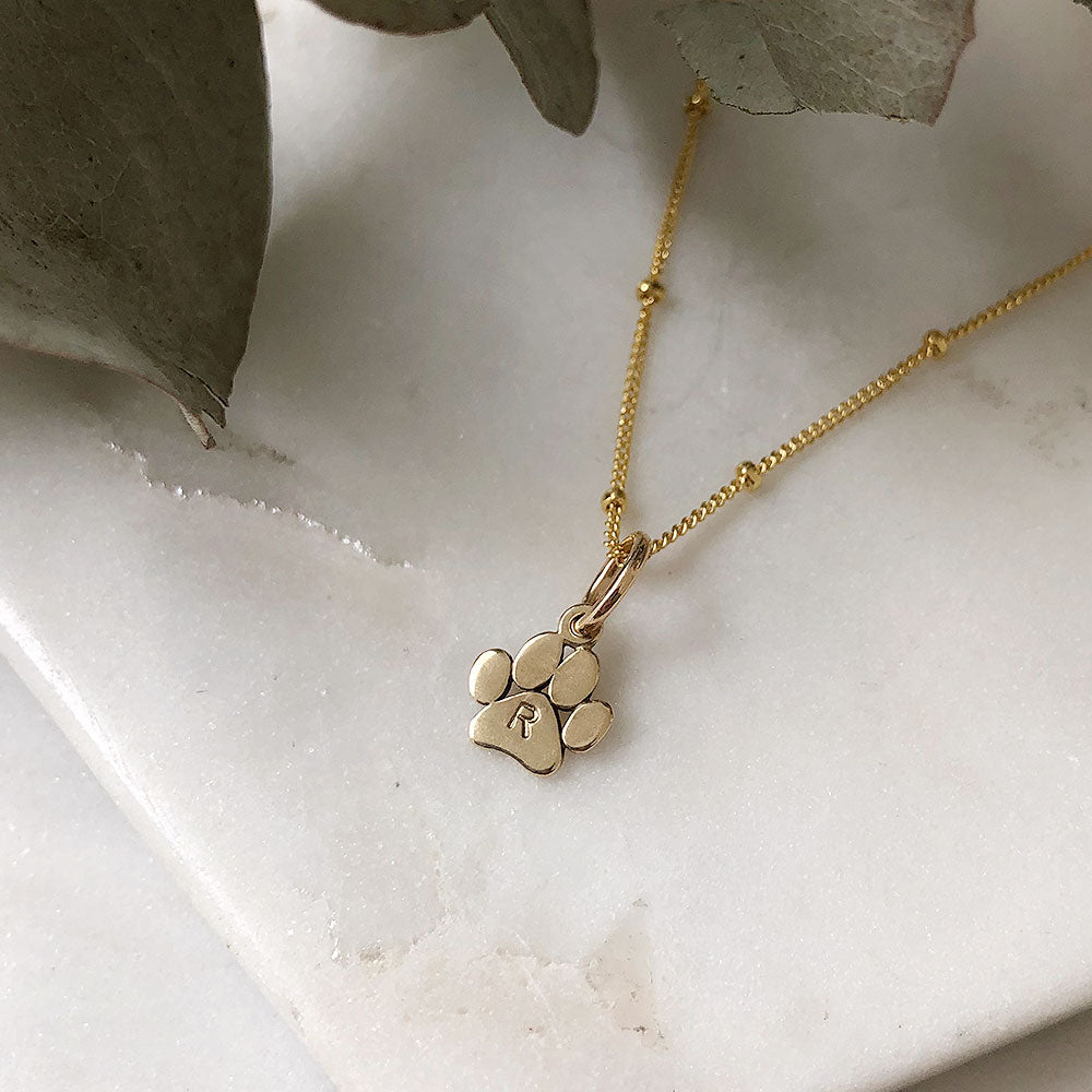 strut jewelry initial charm paw print solid 14k gold