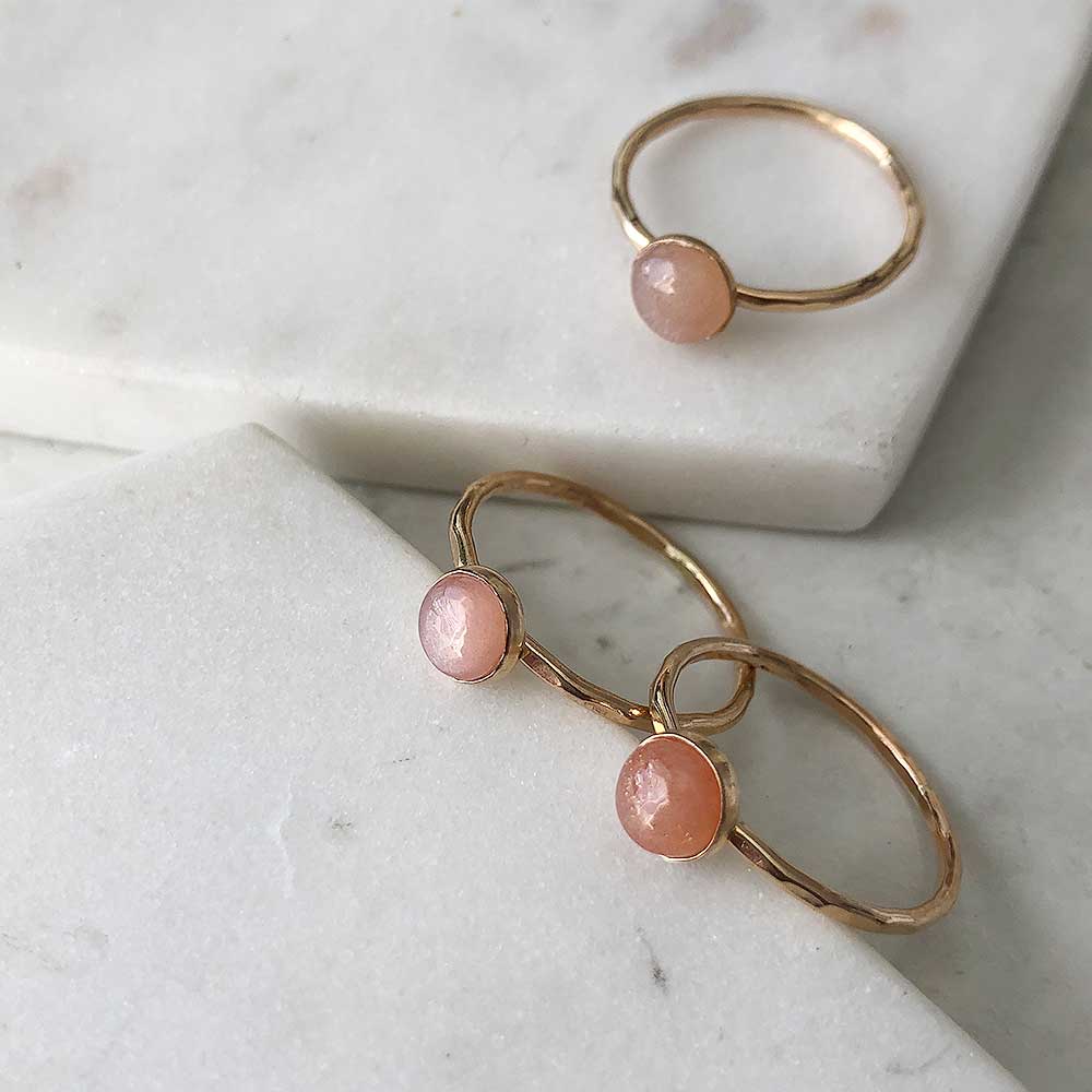 strut jewelry peach moonstone stacking ring 14k gold fill