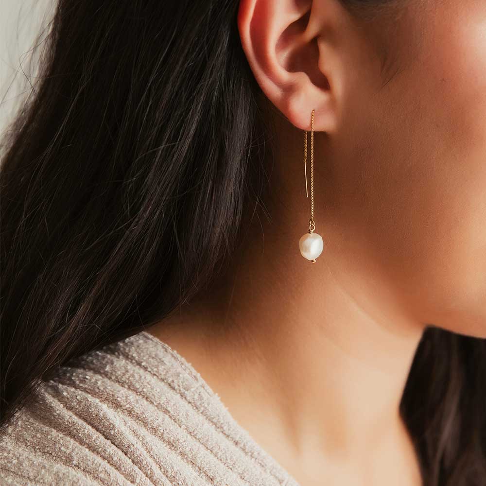 strut jewelry pearl threader earrings 14k gold fill