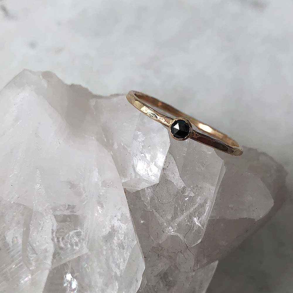 Petite Black Diamond Stacking Ring - 14k gold-fill