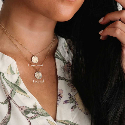 Small Faceted Medallion Pendant Necklace - 14k gold-fill / Sterling silver
