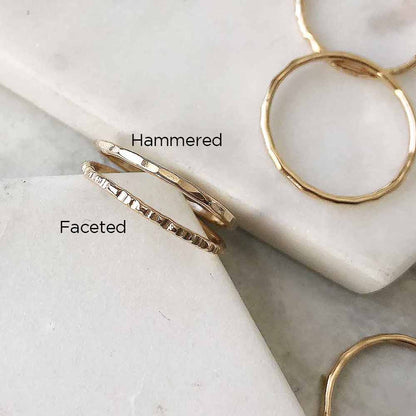 strut jewelry faceted and hammered stacking rings 14k gold fill