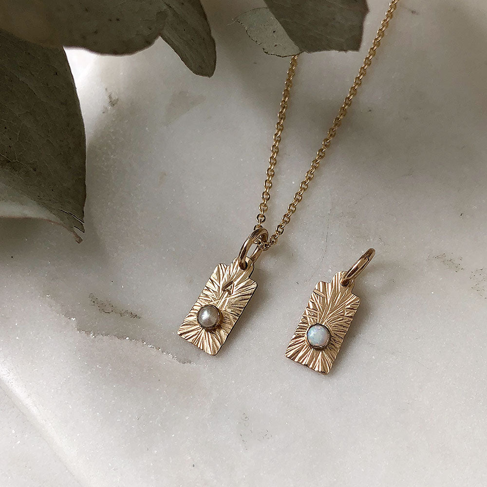 strut jewelry initial charm tag faceted texture birthstone 14k gold fill
