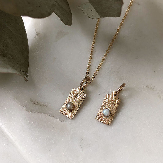 strut jewelry initial charm tag faceted texture birthstone 14k gold fill