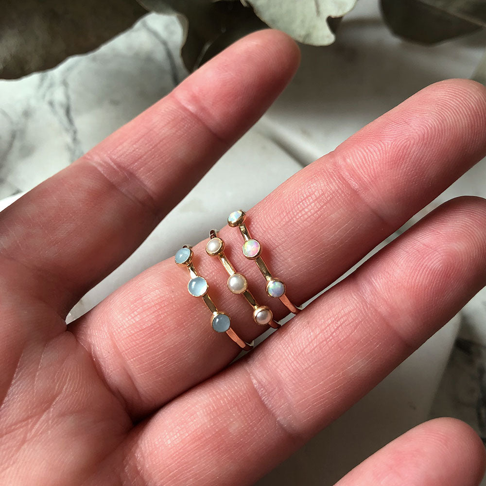 strut jewelry triple gemstone ring opal 14k gold fill