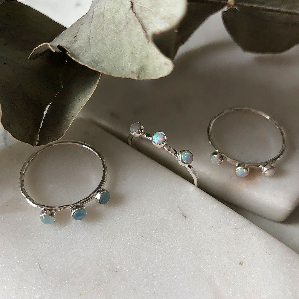 strut jewelry triple gemstone ring aquamarine sterling silver